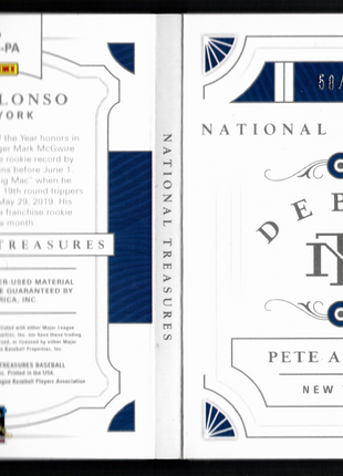 Pete Alonso 2019 Panini National Treasures #DMS-PA Debut Patch /99 Booklet Auto