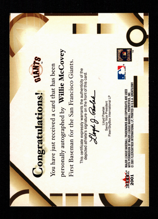 Willie McCovey 2001 Fleer Greats of the Game Autograph HOF Auto Giants