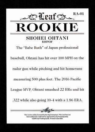 Shohei Ohtani 2018 Leaf Rookie #RA-01 Rookie RC Los Angeles Angels