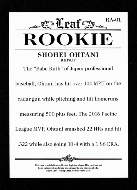 Shohei Ohtani 2018 Leaf Rookie #RA-01 Rookie RC Los Angeles Angels