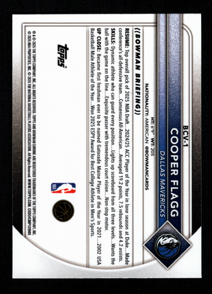 Cooper Flagg 2025-26 Bowman Chrome #BCV-1 Mojo Refractor RC Mavericks