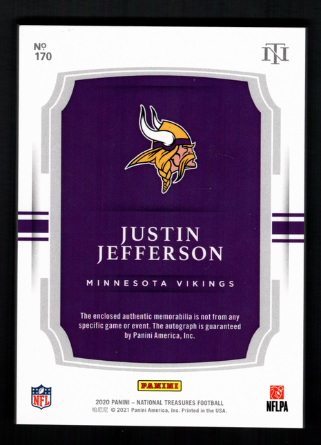 Justin Jefferson 2020 Panini National Treasures #170 RPA Rookie Patch /99 Auto