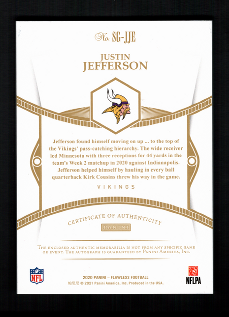 Justin Jefferson 2020 Panini Flawless #SG-JJE Signature Gloves /25 Patch RC Auto