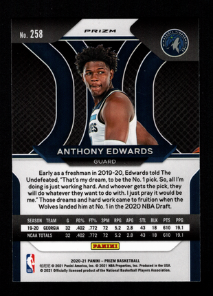 Anthony Edwards 2020-21 Panini Prizm #258 Hyper Prizm Rookie RC Timberwolves