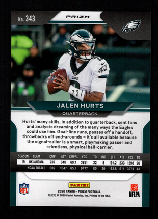 Jalen Hurts 2020 Panini Prizm #343 Green Scope /75 Rookie RC Eagles
