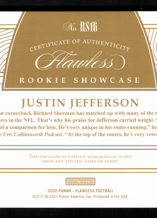 Justin Jefferson 2020 Panini Flawless #RS16 Rookie Showcase Sapphire /10 RC
