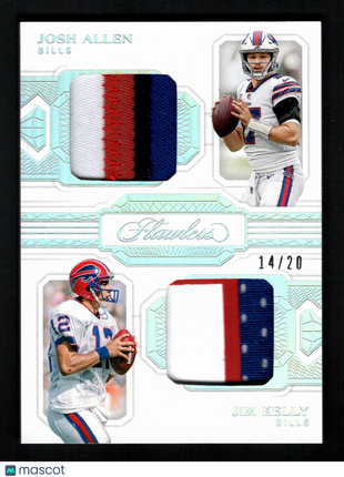 Josh Allen / Jim Kelly 2020 Panini Flawless #DD19 Dual Patch /20 Buffalo Bills