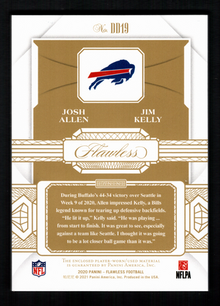 Josh Allen / Jim Kelly 2020 Panini Flawless #DD19 Dual Patch /20 Buffalo Bills