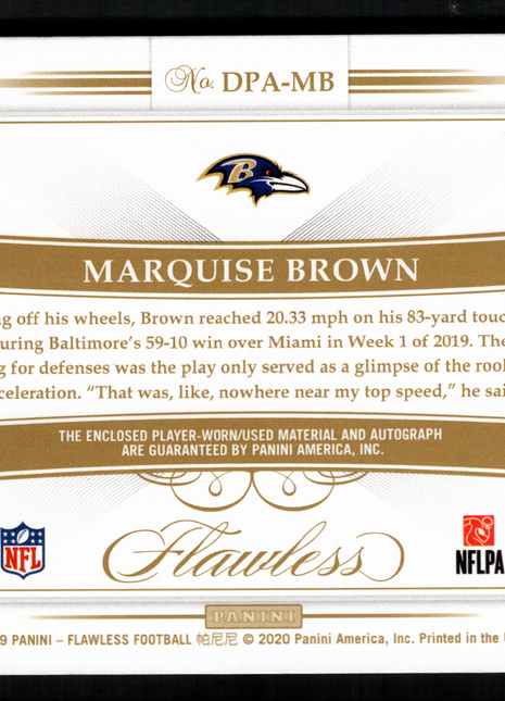 Marquise Brown 2019 Panini Flawless #DPA-MB Dual Patch /20 RC Auto Ravens