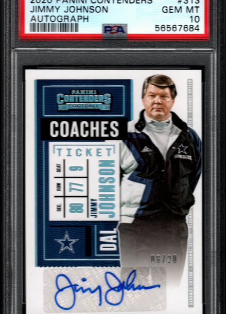 Jimmy Johnson 2020 Panini Contenders #313 Coaches Ticket /20 Auto PSA10 GEM MT