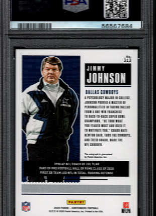 Jimmy Johnson 2020 Panini Contenders #313 Coaches Ticket /20 Auto PSA10 GEM MT