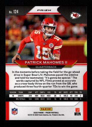 Patrick Mahomes II 2020 Panini Prizm #124 Green Hyper /175 Chiefs