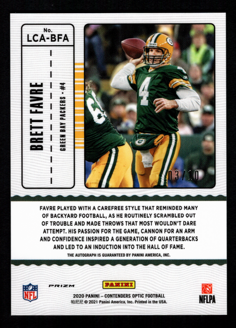 Brett Favre 2020 Panini Contenders Optic #LCA-BFA Legendary Contenders /10 Auto