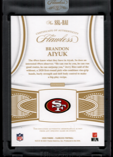 Brandon Aiyuk 2020 Panini Flawless #SSL-BAI Emerald Nike Swoosh /2 Rookie RC