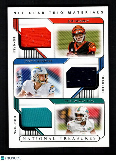 Justin Herbert/Joe Burrow 2020 National Treasures Trio Materials /99 Patch