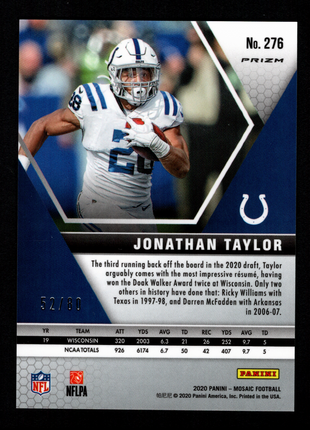 Jonathan Taylor 2020 Panini Mosaic Prizm #276 Red Fusion Choice /80 RC Colts
