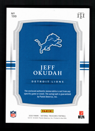 Jeff Okudah 2020 Panini National Treasures #199 S&S Nike Swoosh /3 Auto