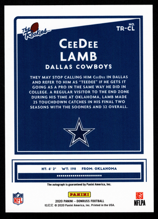 CeeDee Lamb 2020 Panini Donruss #TR-CL The Rookies/199 RC Auto Cowboys