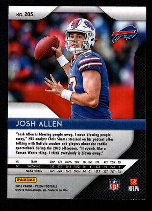 Josh Allen 2018 Panini Prizm #205 Rookie RC Buffalo Bills