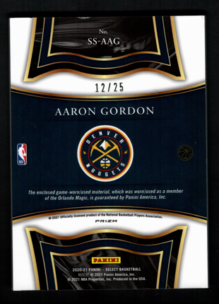 Aaron Gordon 2020-21 Panini Select #SS-AAG Tie-Dye Game-Worn Patch /25 Nuggets