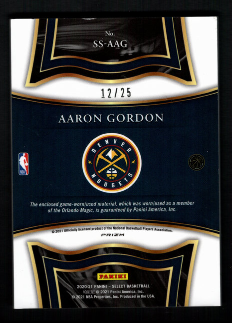 Aaron Gordon 2020-21 Panini Select #SS-AAG Tie-Dye Game-Worn Patch /25 Nuggets