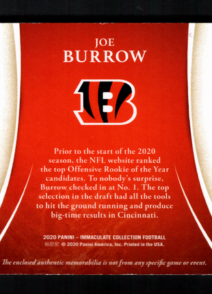 Joe Burrow 2020 Panini Immaculate #QJ1 Quad Jersey /10 RC Bengals