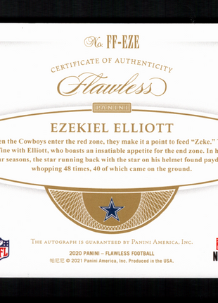 Ezekiel Elliott 2020 Panini Flawless #FF-EZE Flawless Flyers 1/1 Auto Cowboys