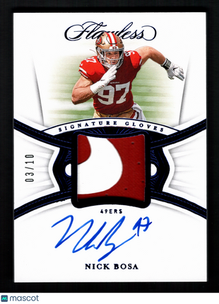 Nick Bosa 2020 Panini Flawless #SG-NIB Sapphire Signature Gloves /10 Patch Auto