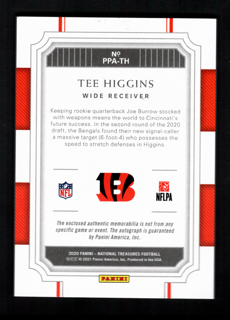 Tee Higgins 2020 Panini National Treasures #PPA-TH Prodigy /99 Patch RC Auto