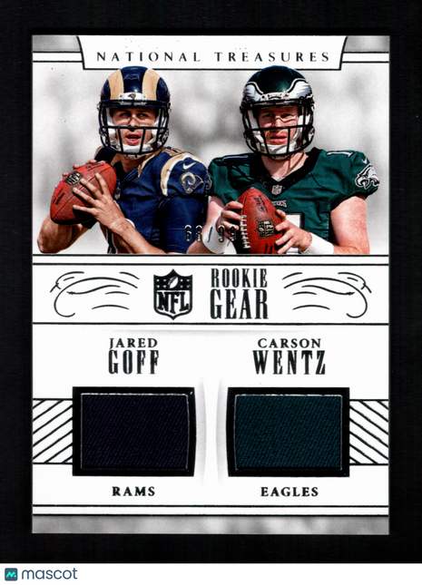 Jared Goff/Carson Wentz 2016 National Treasures #24 Rookie Gear /99 Dual Patch