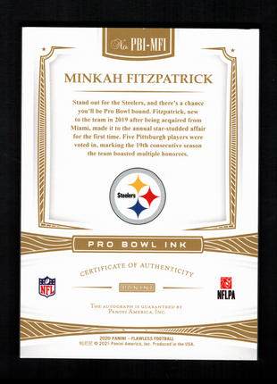 Minkah Fitzpatrick 2020 Panini Flawless #PBI-MFI Emerald /5 Pro Bowl Ink Auto