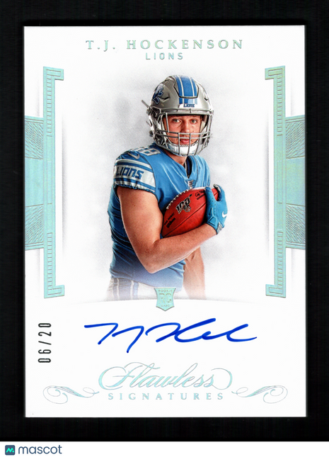 T.J. Hockenson 2020 Panini Flawless #FR-TJ Silver /20 Rookie RC Auto