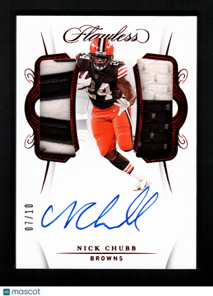 Nick Chubb 2020 Panini Flawless #DPA-NIC Ruby /10 Dual Patch Auto Browns