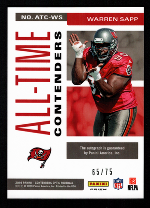 Warren Sapp 2019 Panini Contenders Optic Blue /75 All-Time Contenders Auto