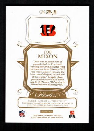 Joe Mixon 2018 Panini Flawless #SW-JM Star Swatch Signatures /20 Patch Auto