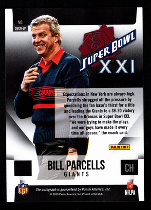 Bill Parcells 2020 Panini Prizm #SBXXI-BP Super Bowl XXI Autograph Auto Giants