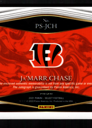Ja'Marr Chase 2021 Panini Select Prime Selections Orange /25 Patch RC Auto