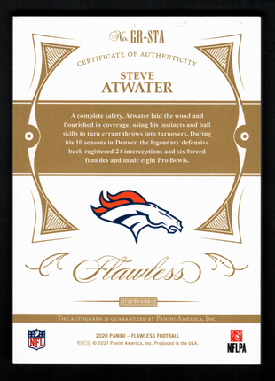 Steve Atwater 2020 Panini Flawless #GR-STA Ruby /15 Greats Auto Broncos