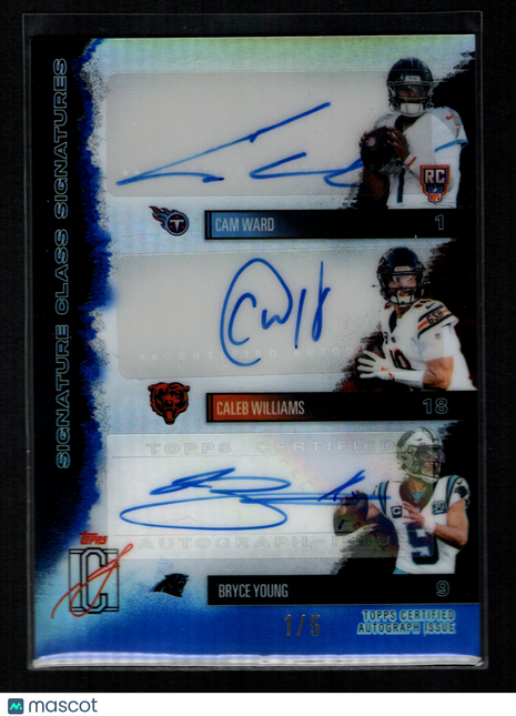 Cam Ward/Caleb Williams/Young 2025 Topps Signature Class Blue /5 Triple RC Auto