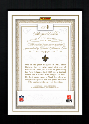 Marques Colston 2014 Panini Flawless #44 Game-Worn Jumbo Patch /10 Gold Saints