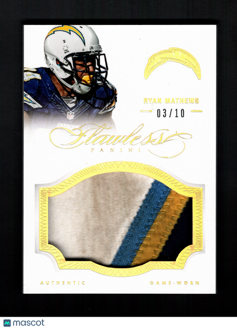 Ryan Mathews 2014 Panini Flawless #60 Game-Worn Jumbo Patch /10 Gold Chargers