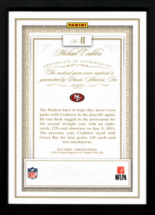 Michael Crabtree 2014 Panini Flawless #48 Game-Worn Jumbo Patch Ruby /15 49ers