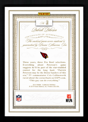Patrick Peterson 2014 Panini Flawless #51 Game-Worn Patch Ruby /15 Cardinals