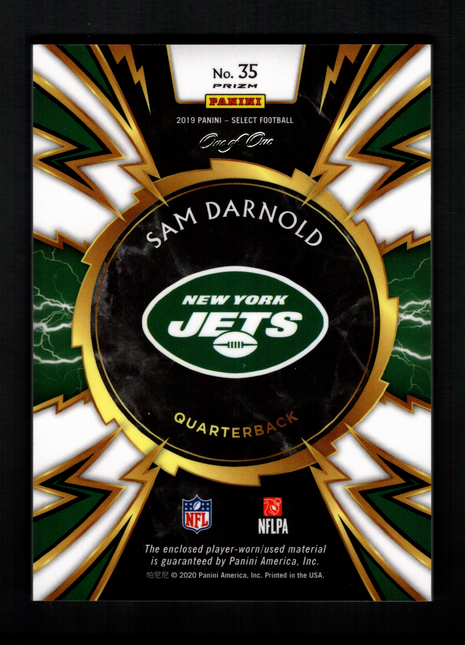 Sam Darnold 2020 Panini Select #35 Black 1/1 Laundry Tag Patch Jets