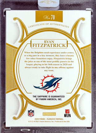 Ryan Fitzpatrick 2020 Panini Flawless #70 Sapphire /10 Sealed Dolphins