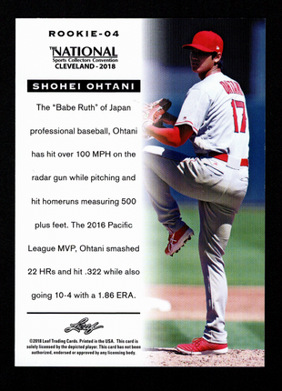 Shohei Ohtani 2018 Leaf National Convention #ROOKIE-04 Rookie RC LA Angels