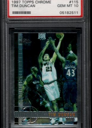 Tim Duncan 1997-98 Topps Chrome #115 Rookie RC PSA10 GEM MT Spurs