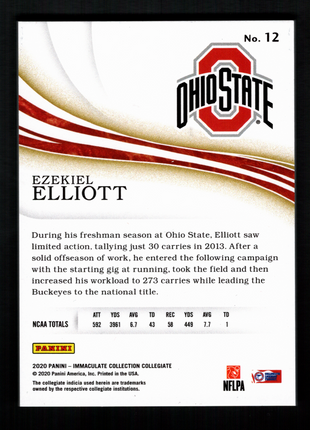 Ezekiel Elliott 2020 Panini Immaculate Collegiate #12 One of One 1/1 Buckeyes