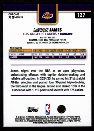 LeBron James 2025-26 Topps Chrome #127 Blue X-Fractor SP Los Angeles Lakers