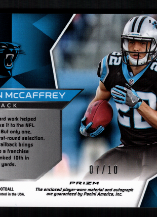 Christian McCaffrey 2017 Panini Spectra #211 Pulsar /10 Rookie Patch RC Auto